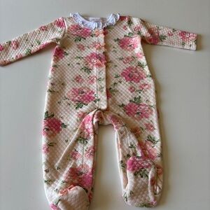 Laura Ashley 6-9 Months Baby Romper Pink Floral Quilted NWOT Footed Outfit